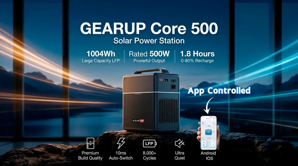 GearUP Core 500 - Portable Solar Power Station (Inverter 500W, 1004Wh Battery)