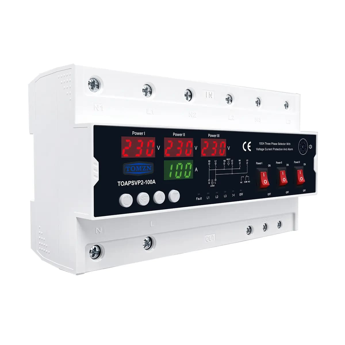 TOMZN 3 Phase Selector with Voltage Current Display and Protection (TOAPSVP2-100A)